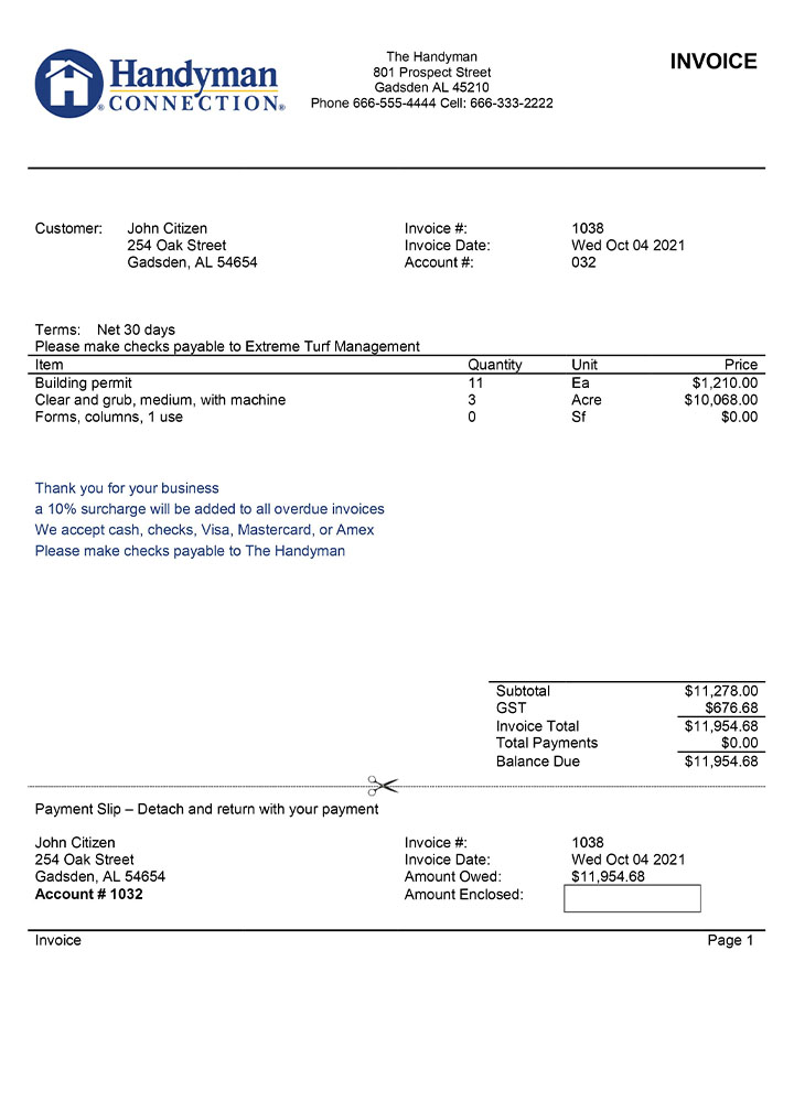 USA Handyman Home Service Company invoice template PSD template